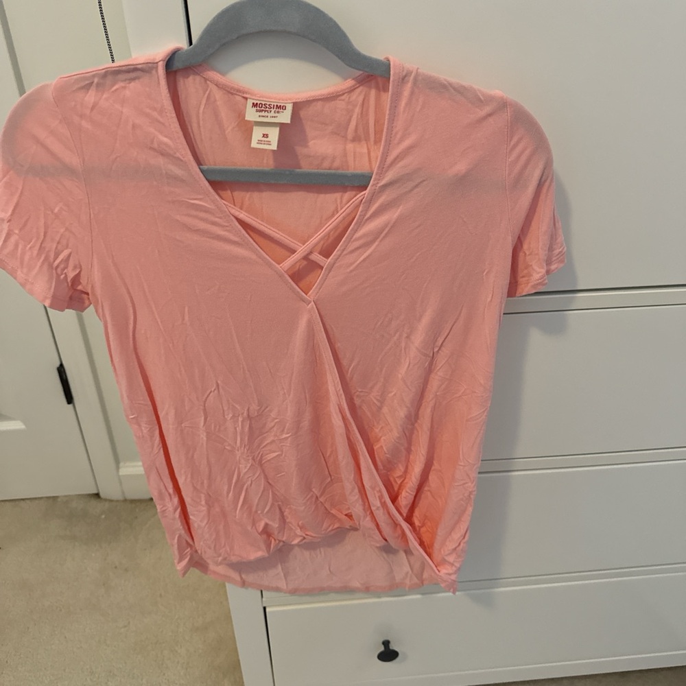 Mossimo Supply Co. Light Pink Crisscross V-Neck Tee